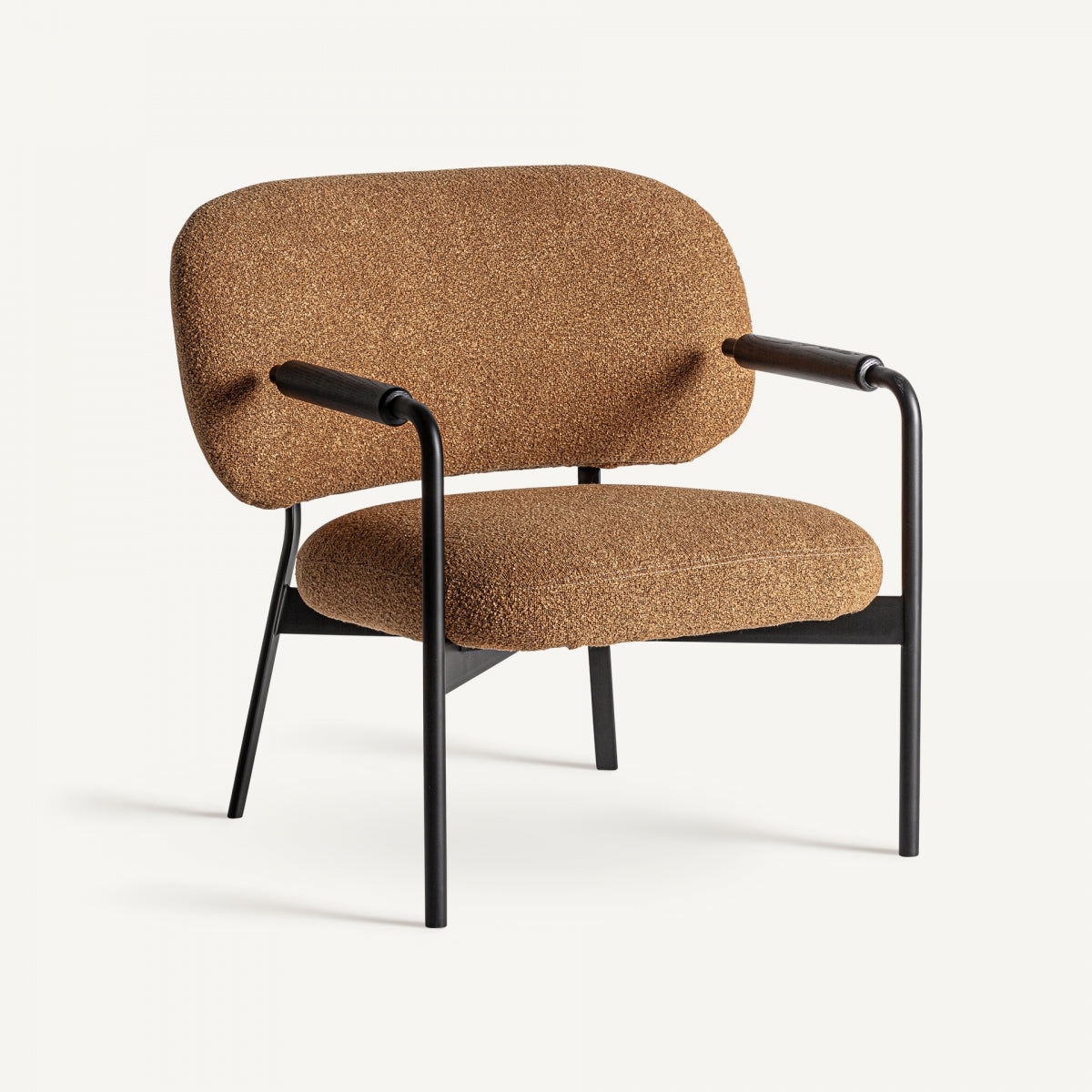 Fauteuil bouclé ocre et bois de pin | VICAL Jessie - Image 1