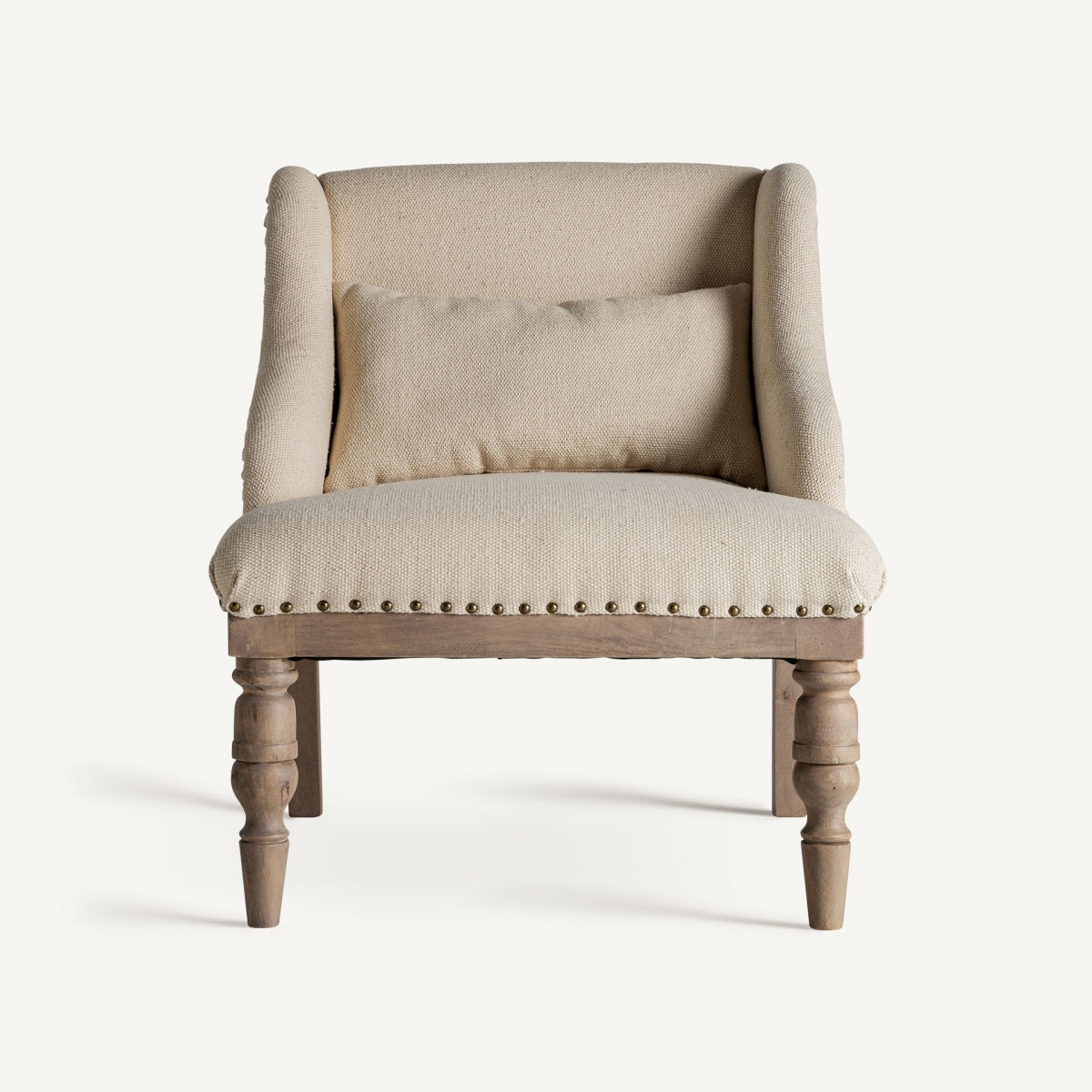 Fauteuil d'appoint en manguier et tissu beige | Vical Objat - Image 1