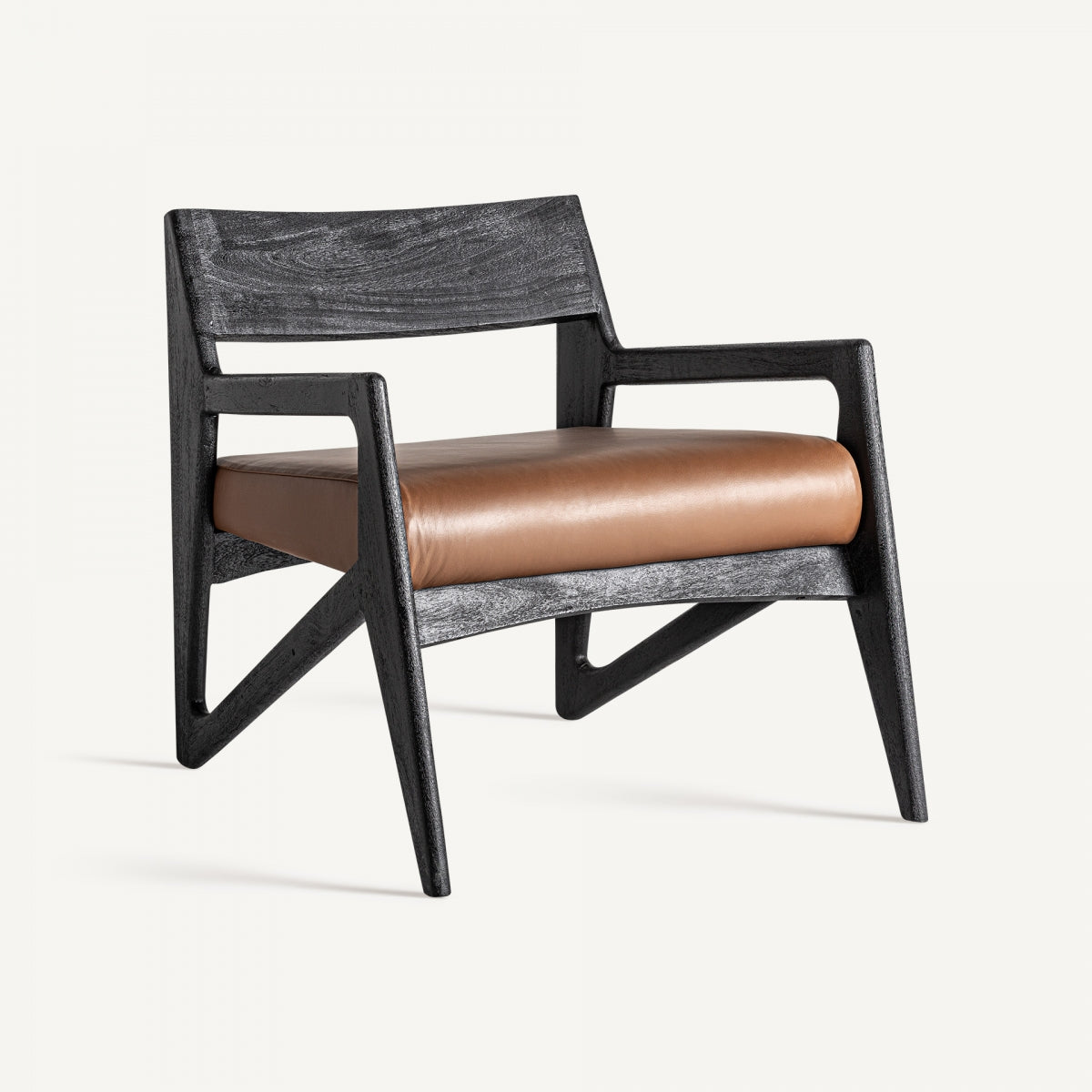 Fauteuil en cuir et bois d'acacia noir | VICAL Beslon - Image 1