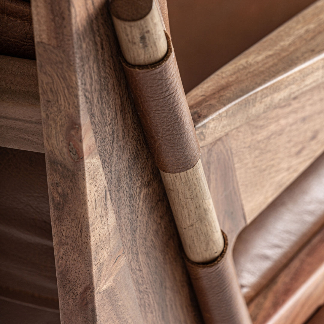 Fauteuil en cuir marron et bois d'acacia | Vical Melle - Image 7