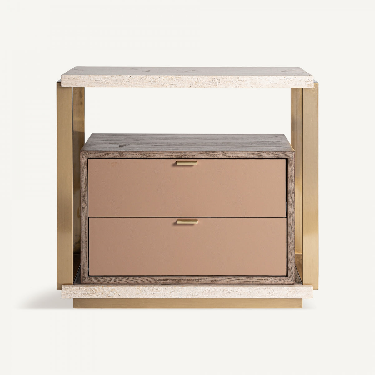 Table de chevet en travertin beige et bois | Vical Monza - Image 1