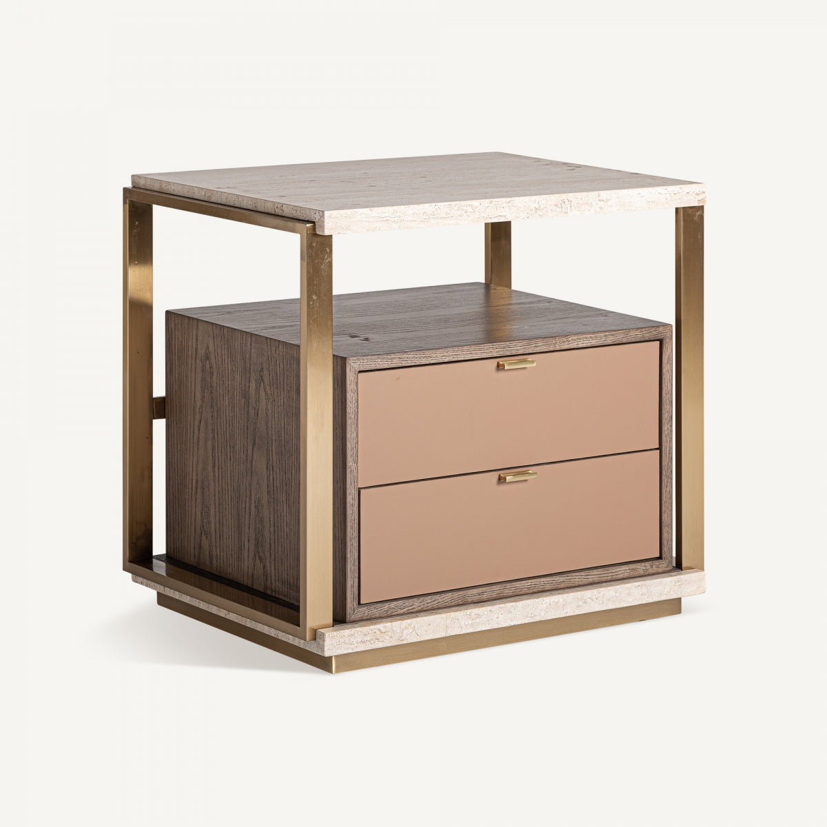 Table de chevet en travertin beige et bois | Vical Monza - Image 2