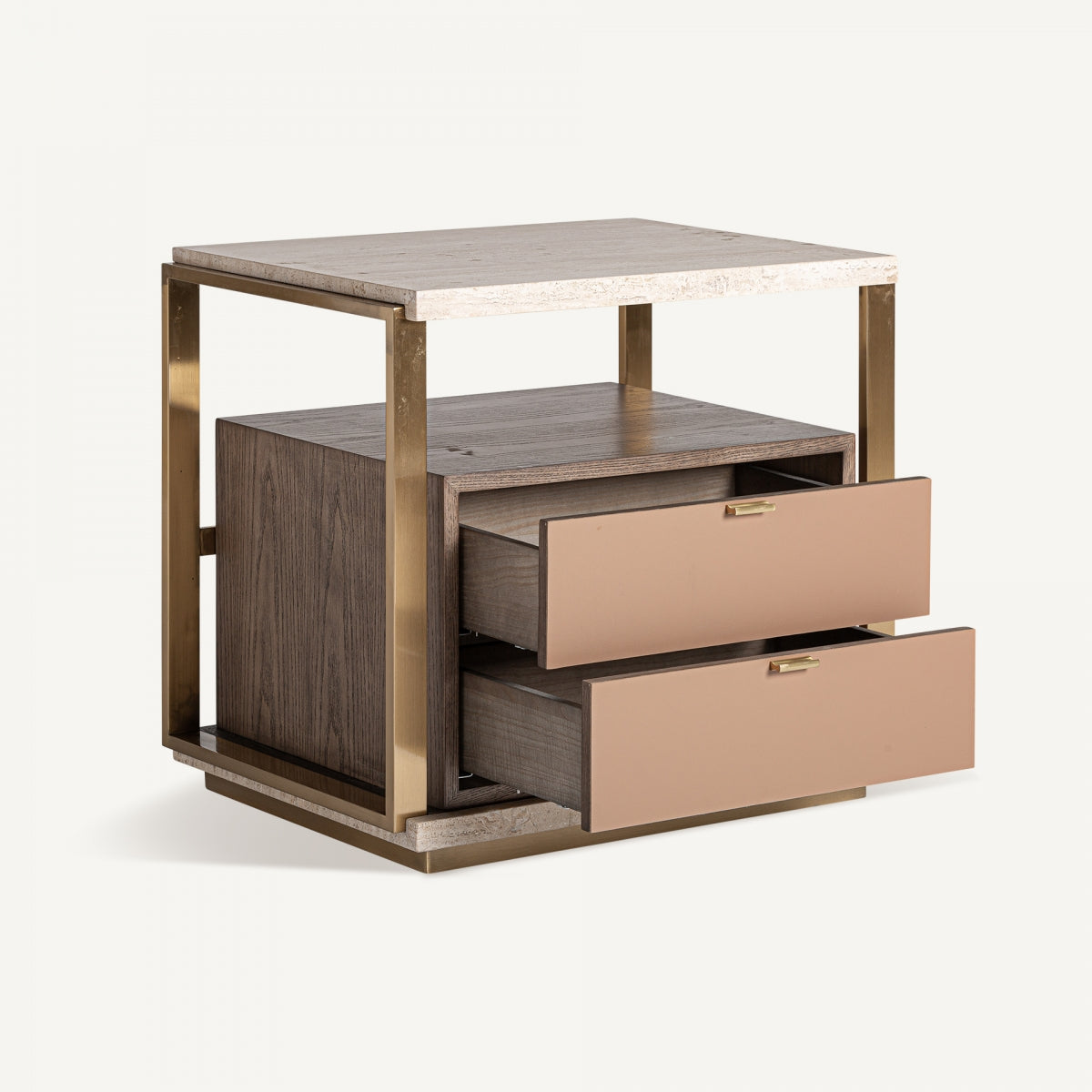 Table de chevet en travertin beige et bois | Vical Monza - Image 3