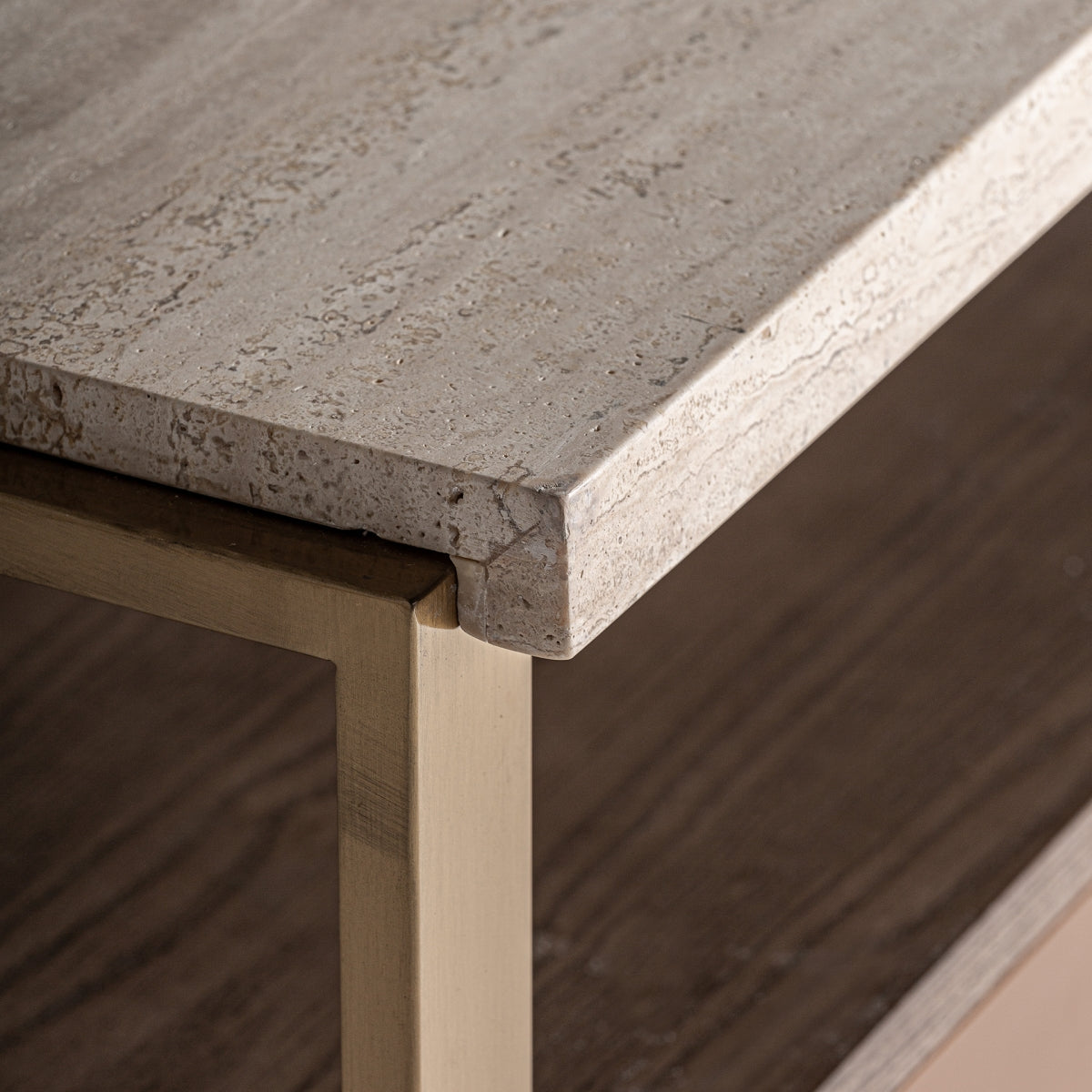 Table de chevet en travertin beige et bois | Vical Monza - Image 4