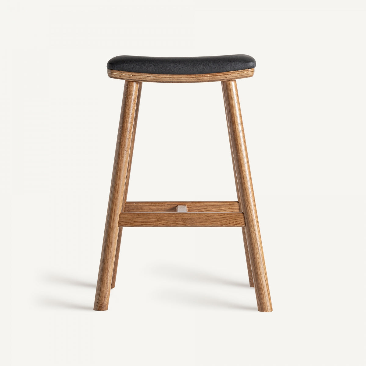 Tabouret en chêne et cuir noir | Vical Marciac - Image 1