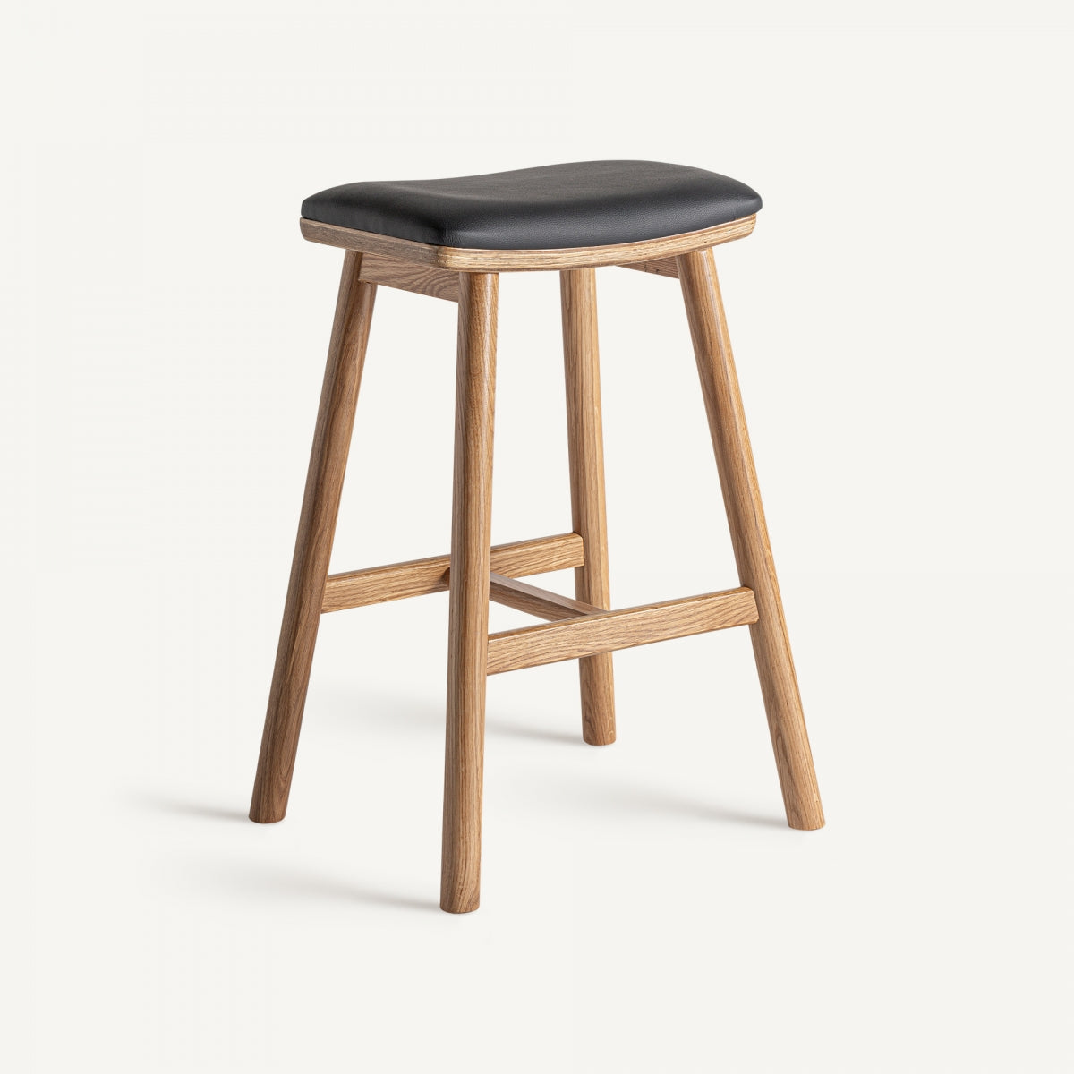 Tabouret en chêne et cuir noir | Vical Marciac - Image 2