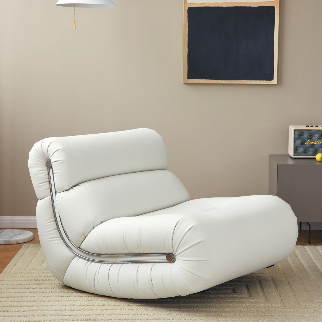 Fauteuil à bascule en cuir ivoire | Grado Kalimba - Image 2