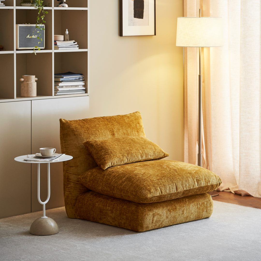 Fauteuil côtelé moutarde | Grado Puff - Image 2