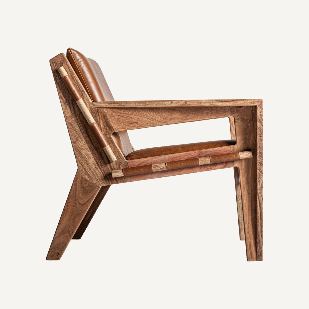 Fauteuil en cuir marron et bois d'acacia | Vical Melle - Image 3