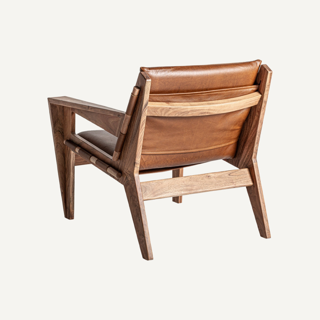Fauteuil en cuir marron et bois d'acacia | Vical Melle - Image 4