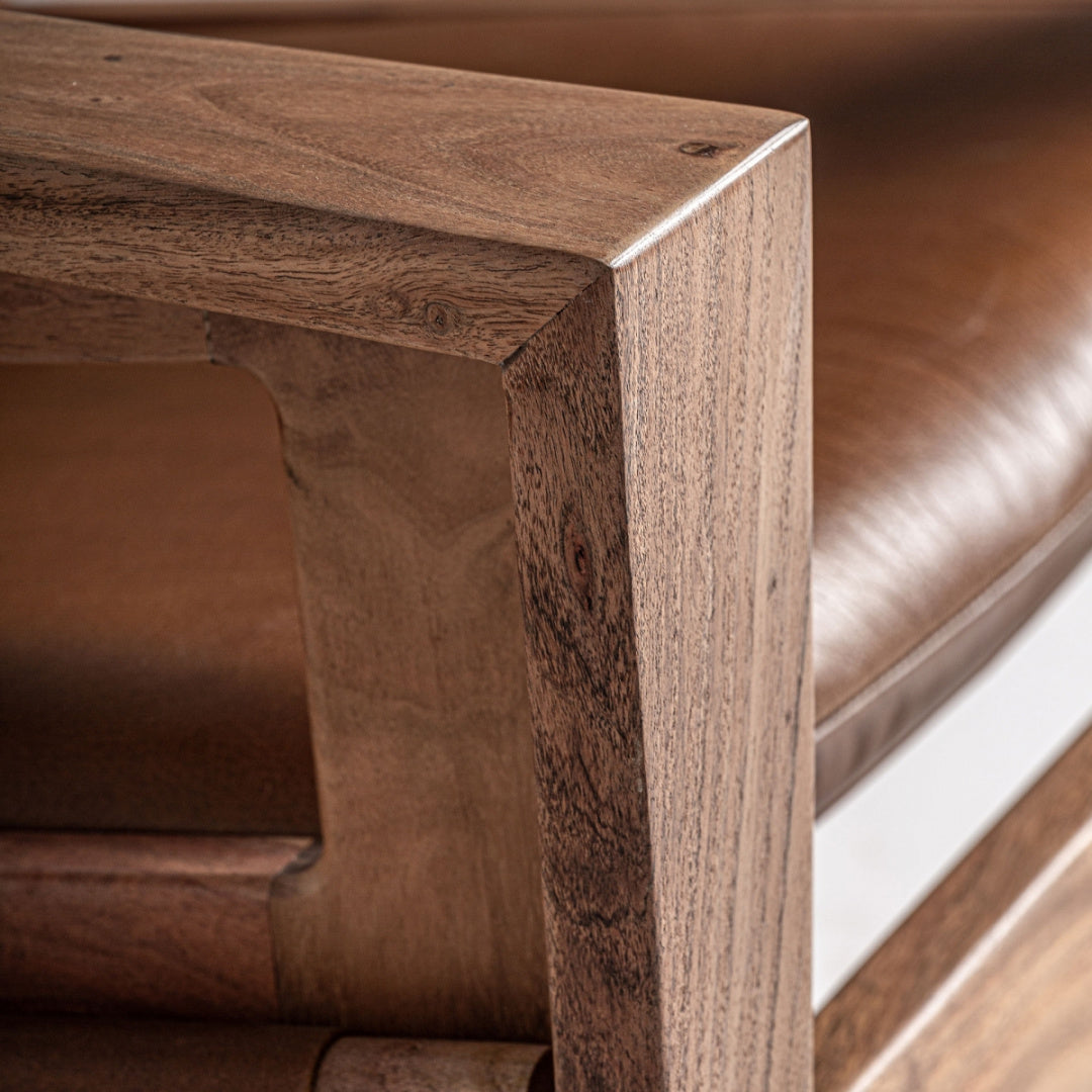 Fauteuil en cuir marron et bois d'acacia | Vical Melle - Image 5