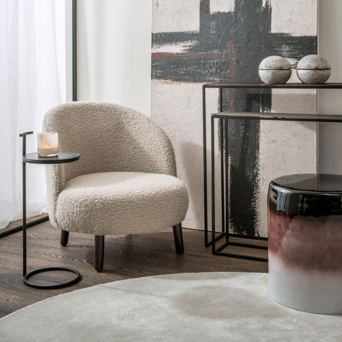 Fauteuil en tissu beige | Dôme Deco Bayron - Image 3