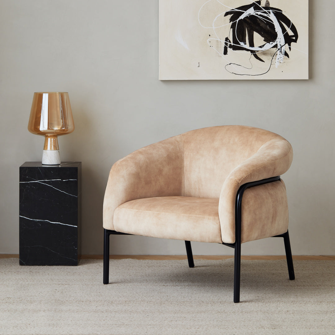 Fauteuil en velours beige | Grado Belly Lounge - Image 2