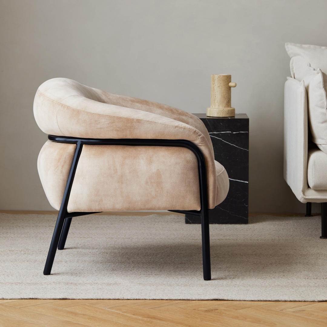 Fauteuil en velours beige | Grado Belly Lounge - Image 3