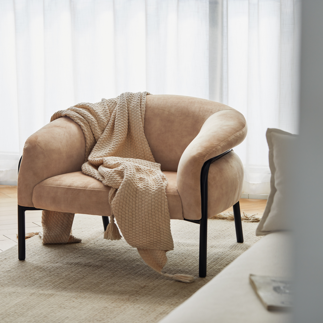 Fauteuil en velours beige | Grado Belly Lounge - Image 5