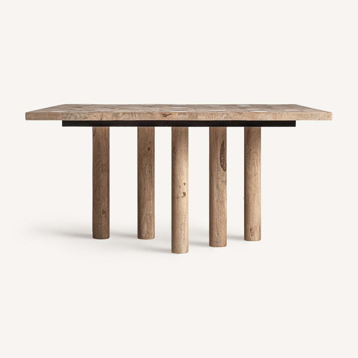 Table à manger carrée en manguier/travertin | VICAL Jacquard - Image 1