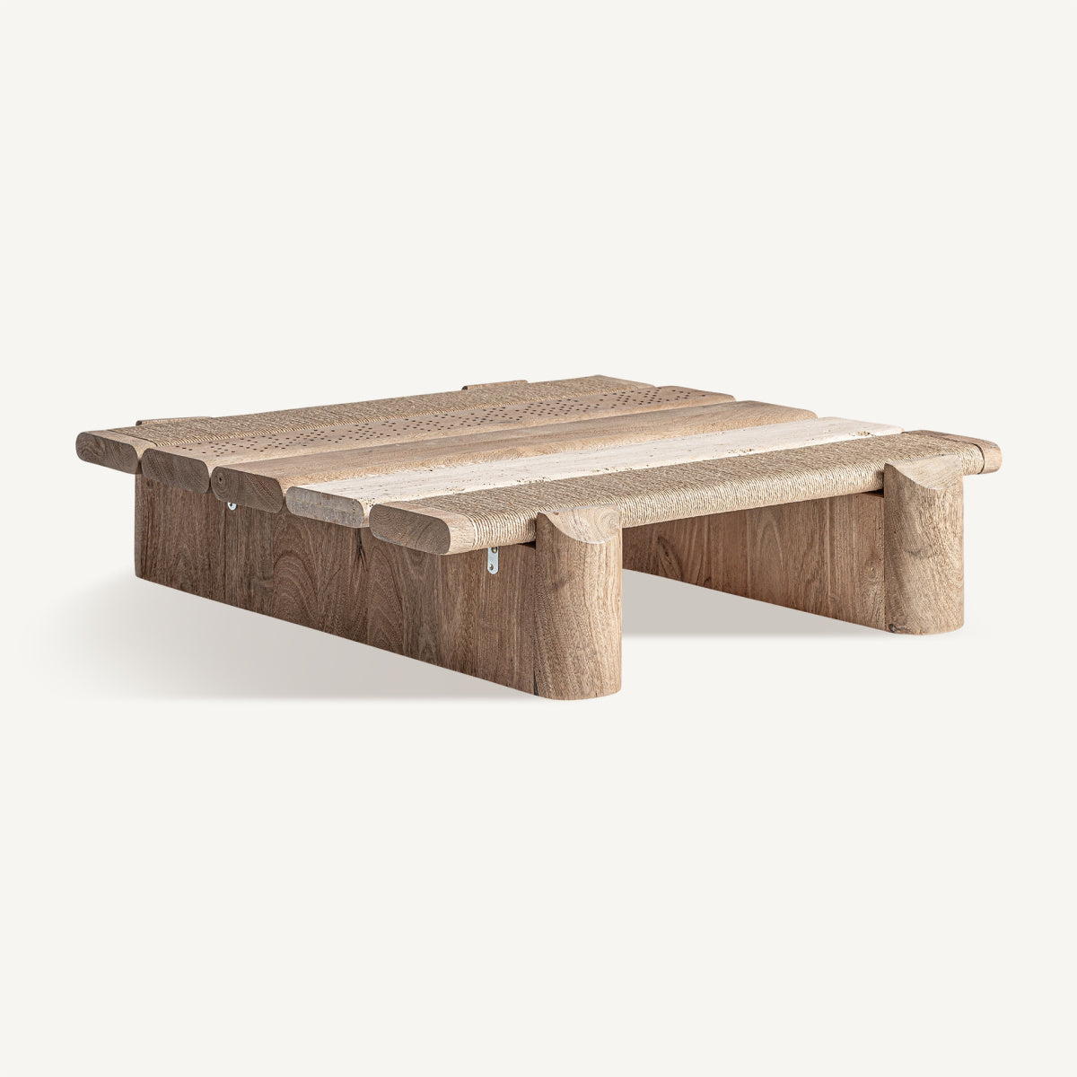 Table basse carrée en bois et travertin | VICAL Jacquard - Image 3